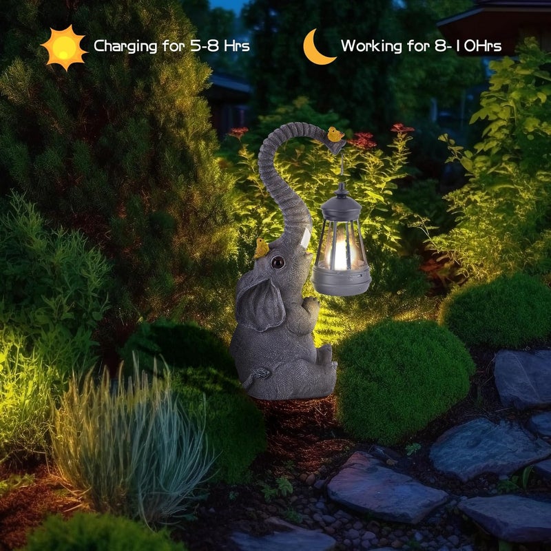 ILLUMINEW Solar Outdoor Garden Decor Elephant Statues Lights, Lucky Elephant Unique Mom Birthday Gifts for Mom, Housewarming Gifts and Yard Decoration, Cute Birds Garden Sculpture Decor - Image 4